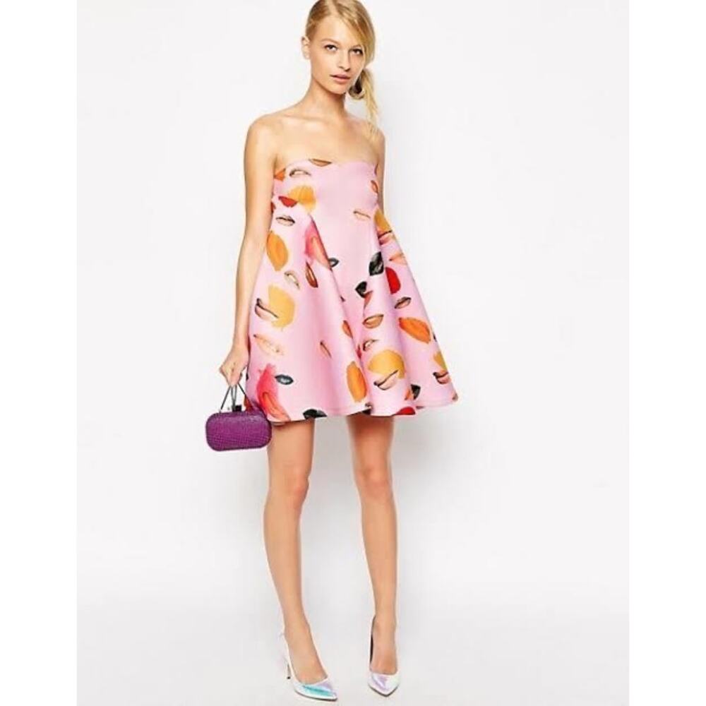 Alice McCall Dress Womens 4 Pink Lip Print Sweetheart Strapless Mini Dress‎ Prom
